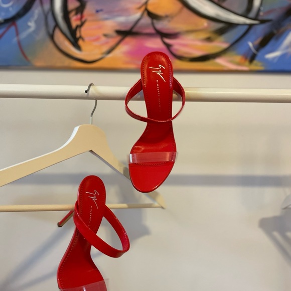 Giuseppe Zanotti Red Patent Leather Clear PVC Slides/Heels - Picture 3 of 5